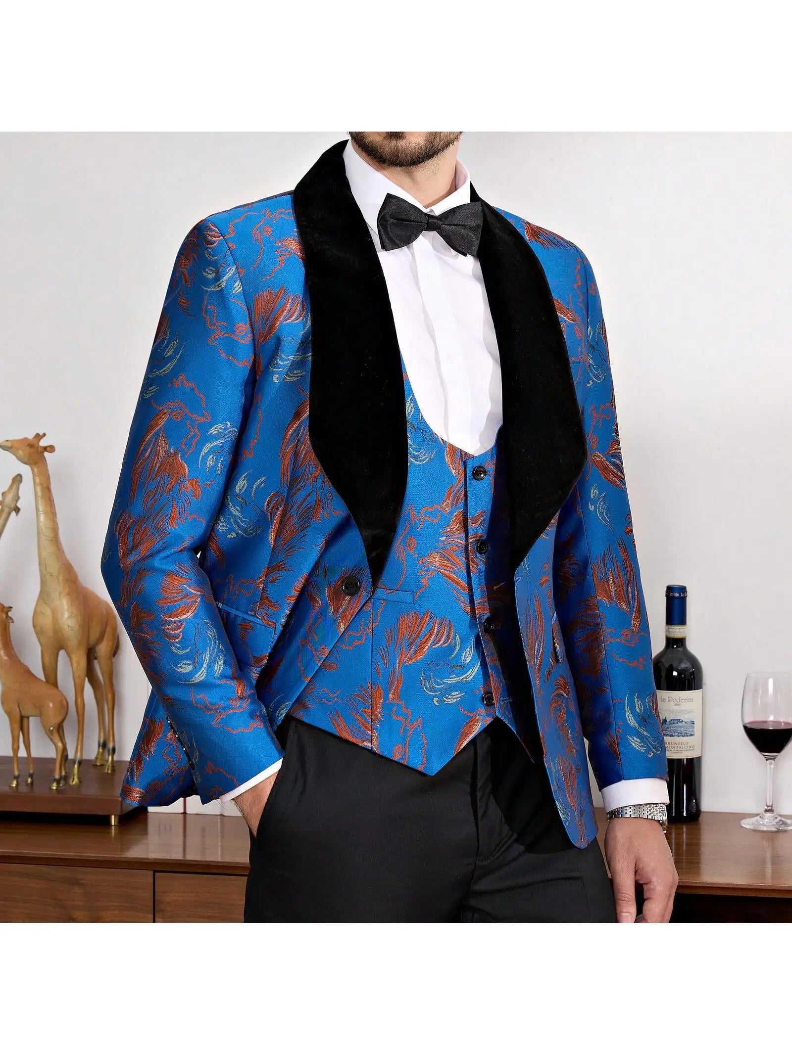 Tuxedo Suits for Men 3 Piece Regular Fit Suit Blazer Jacket Waistcoat Pants Men Suit Set for Wedding