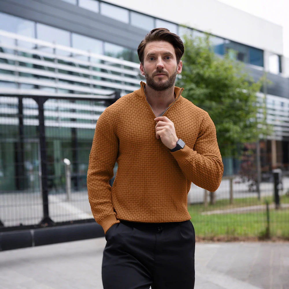 Men's Sweater Spring Outer Wear Quarter Zip Sweaters Polo Zip Pullover Cable Knit Mock Neck Turtleneck Top US Size
