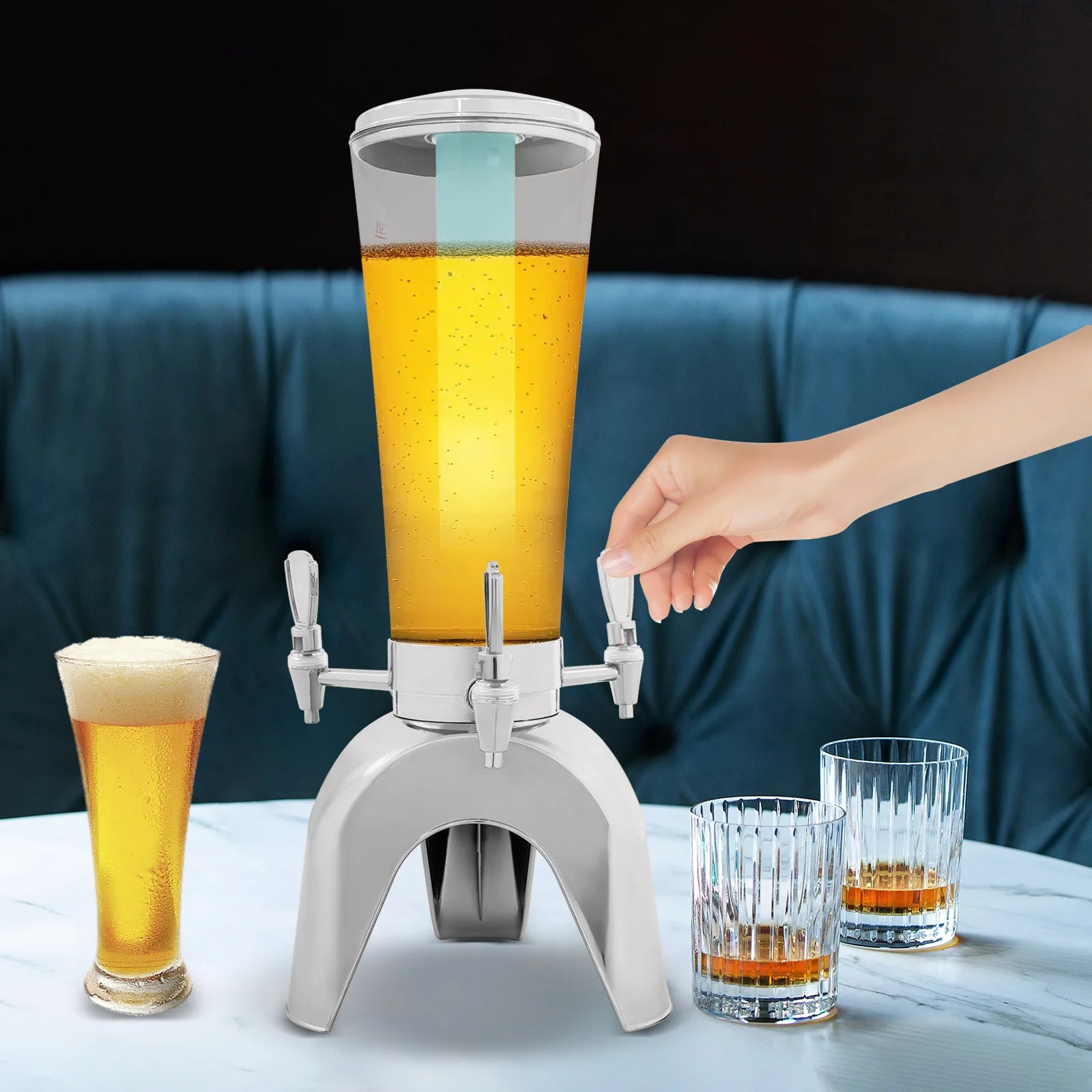 Top-Selling 3-Tap LED Beer Dispenser with Built-in Ice Container, 3 Faucets, Colorful Lighting for Parties/Camping/KTV
