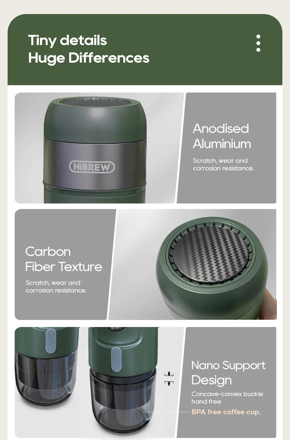 HiBREW Wireless Electric Portable Espresso Coffee Machine for Car & Home Camping Coffee Maker Fit Nespresso Dolce Capsule Powder