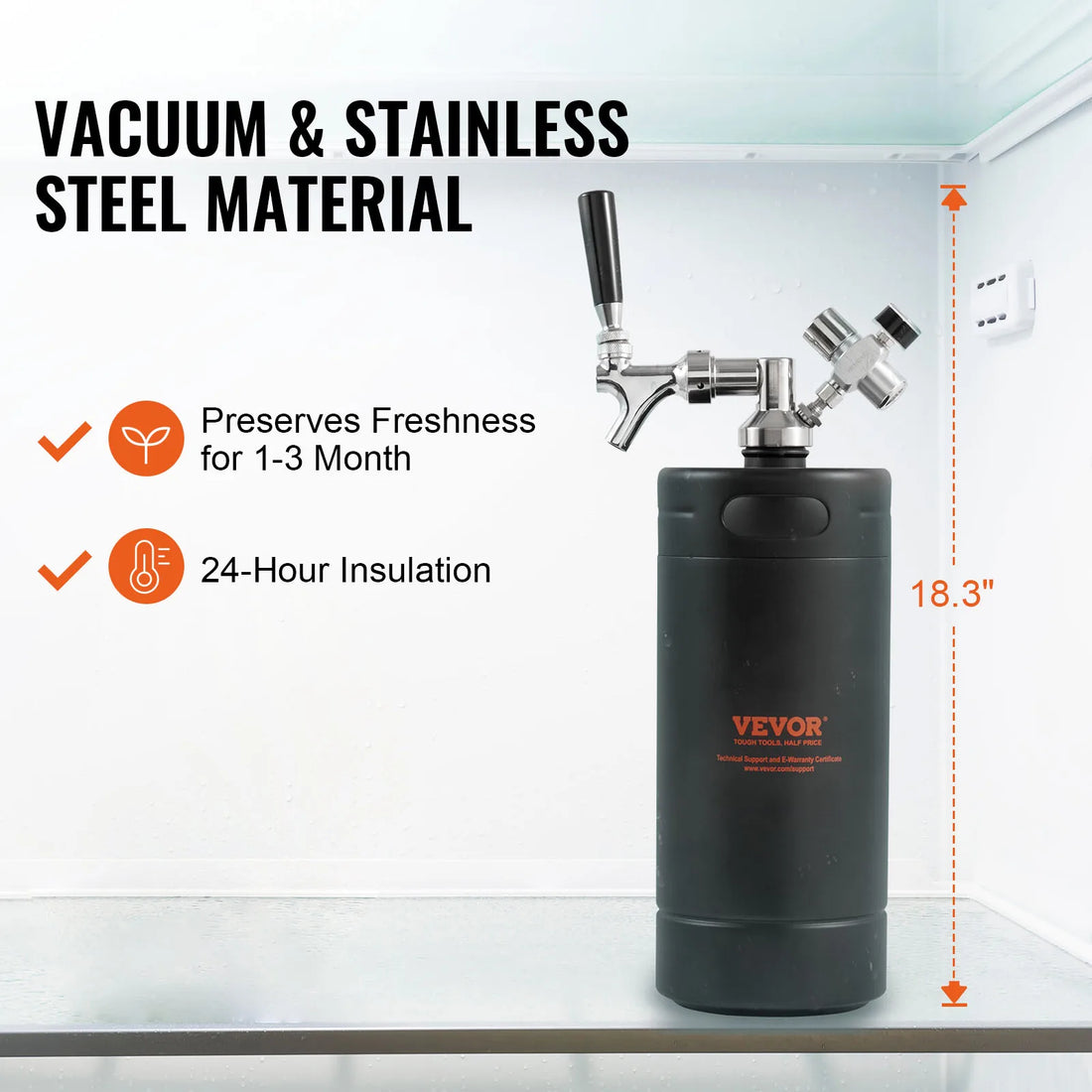 SucceBuy Beer Growler Tap System 304 Stainless Steel Pressurized Keg Growler with Pressure Display For Draft Homebrew Craft Beer