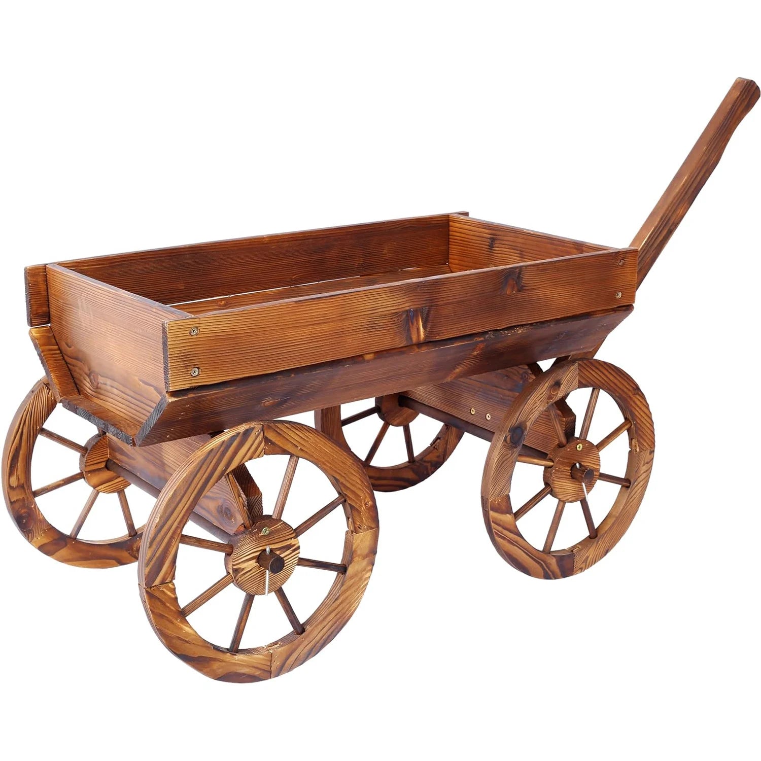 Wooden Wagon Planter Outdoor Garden Flower Planter Pot Stand with 4 Wheels Rolling Flower Cart for Plants Garden Decorative