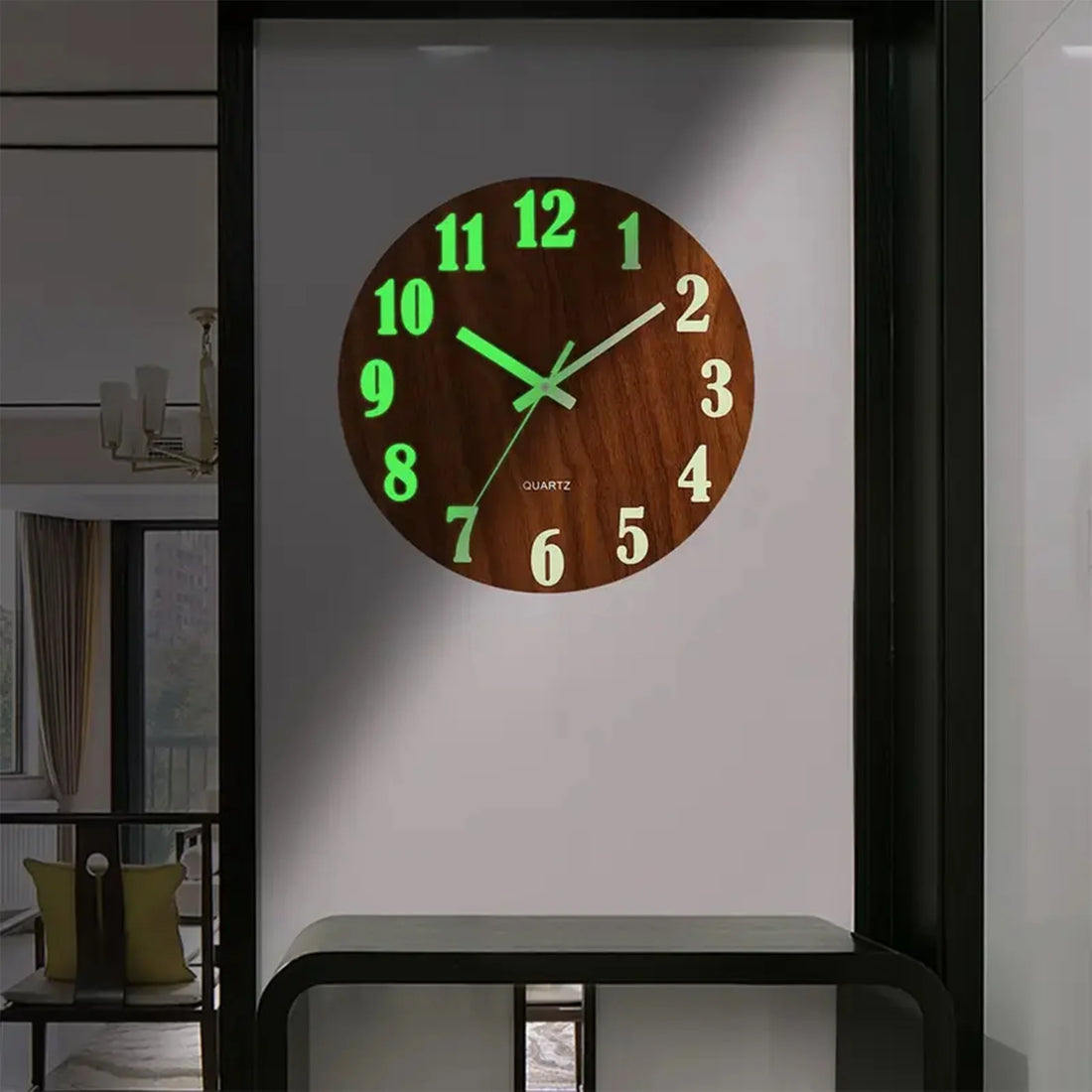 12 Inch Wooden Simple Luminous Wall Clock Silent Non Ticking Analog Clock Wall Decoration for Living Room Bedroom Office Decor