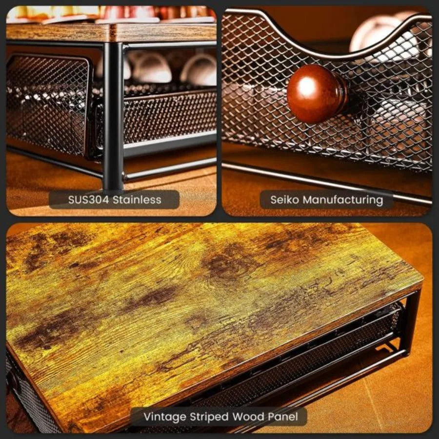 Coffee Capsule Storage Drawer Coffee Maker Shelf Countertop Organizer with Sliding Basket for Underneath Coffee Maker Space Sav