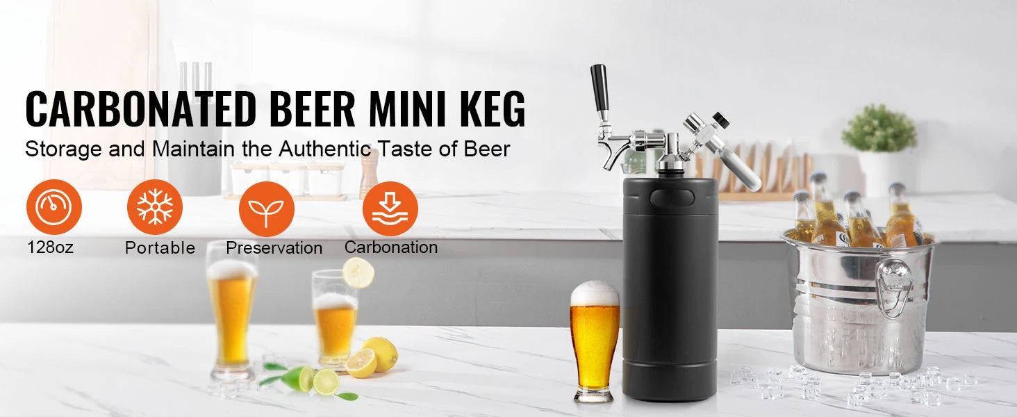 SucceBuy Beer Growler Tap System 304 Stainless Steel Pressurized Keg Growler with Pressure Display For Draft Homebrew Craft Beer