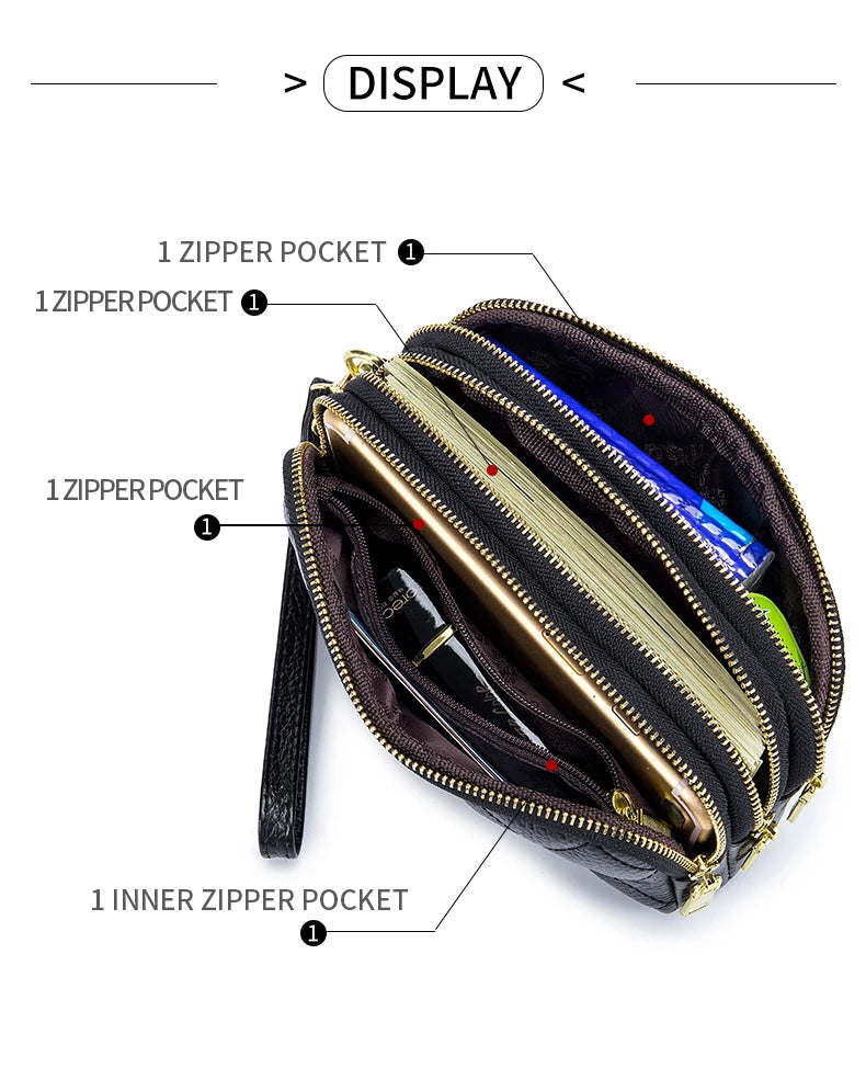 Women Long Wallet Genuine Leather Card Holder Large Capacity Zipper Coin Purse Multi Card Organizer Phone Bag Women Handbag