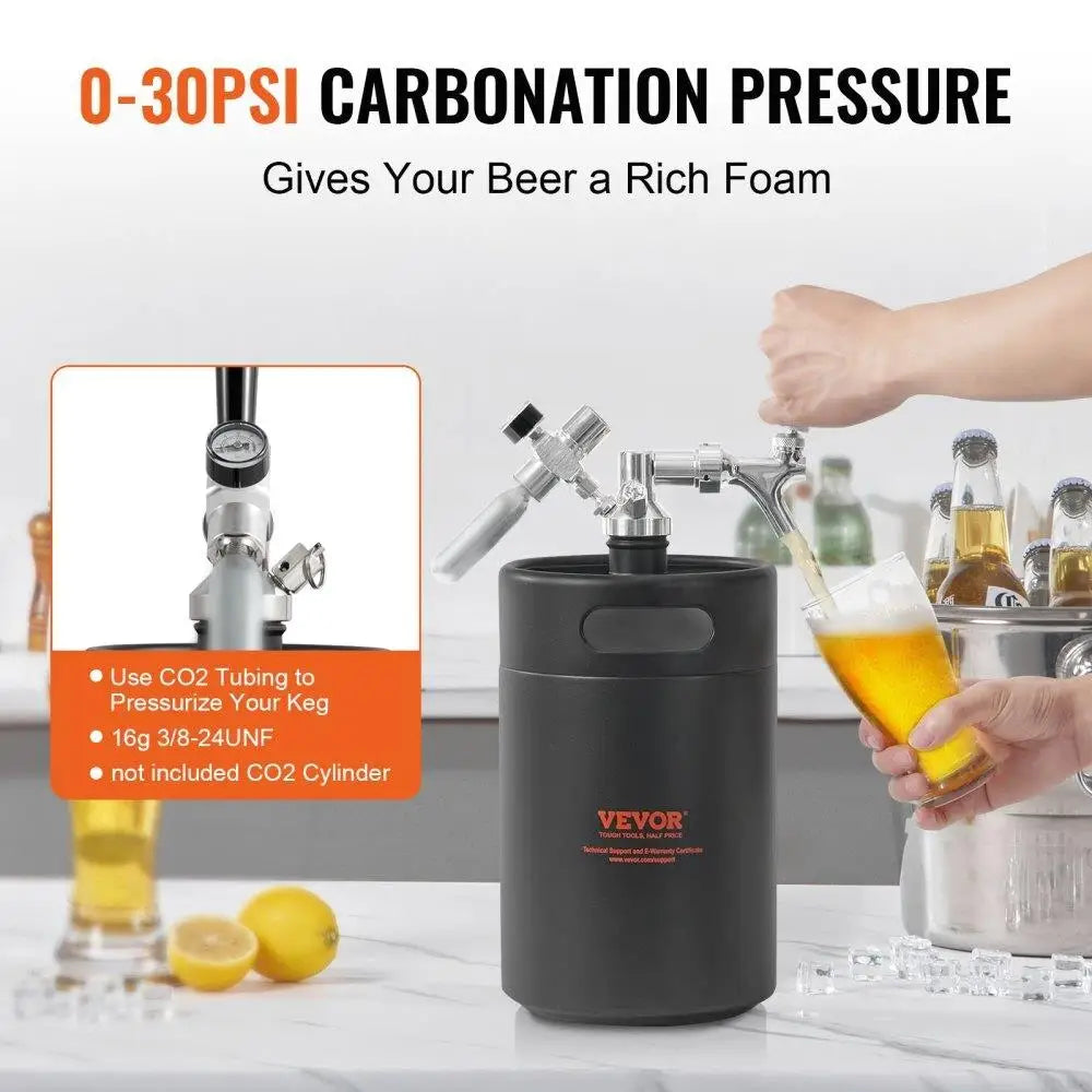 Stainless Steel Beer Growler Tap System 5L 170Oz Pressurized CO2 Regulator Faucet Leak Proof Homebrew Craft Beer