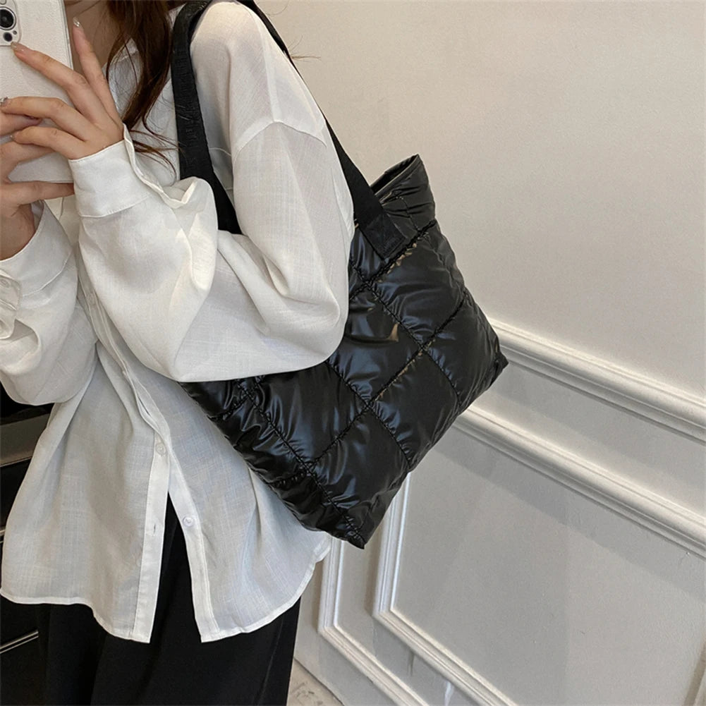 Fashion Shoulder Bag Large Capacity Cotton Padded Women Tote Bag Rhombus Ladies Tote Handbags Quilted Solid for Leisure Travel