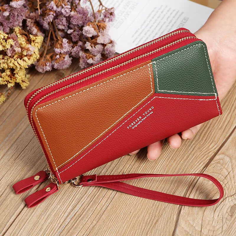 Women's Wallets Double Zipper Coin Purse Ladies Long Clutch Handbags Credit Cards Holder PU Leather Phone Bag Large Capacity