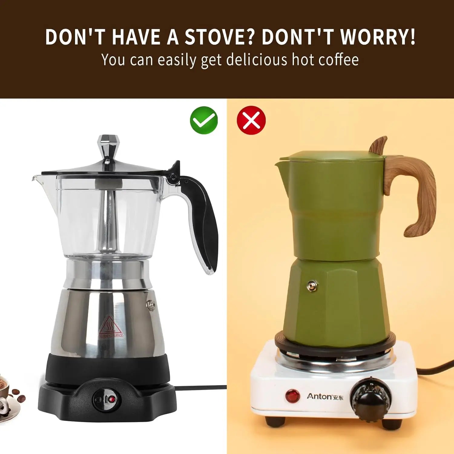 Cafeteras Electricas Modernas Moka Pot, Italian Coffee Espresso Machine, 6 Cup Cuban Coffee Maker with Detachable Base & Overhea