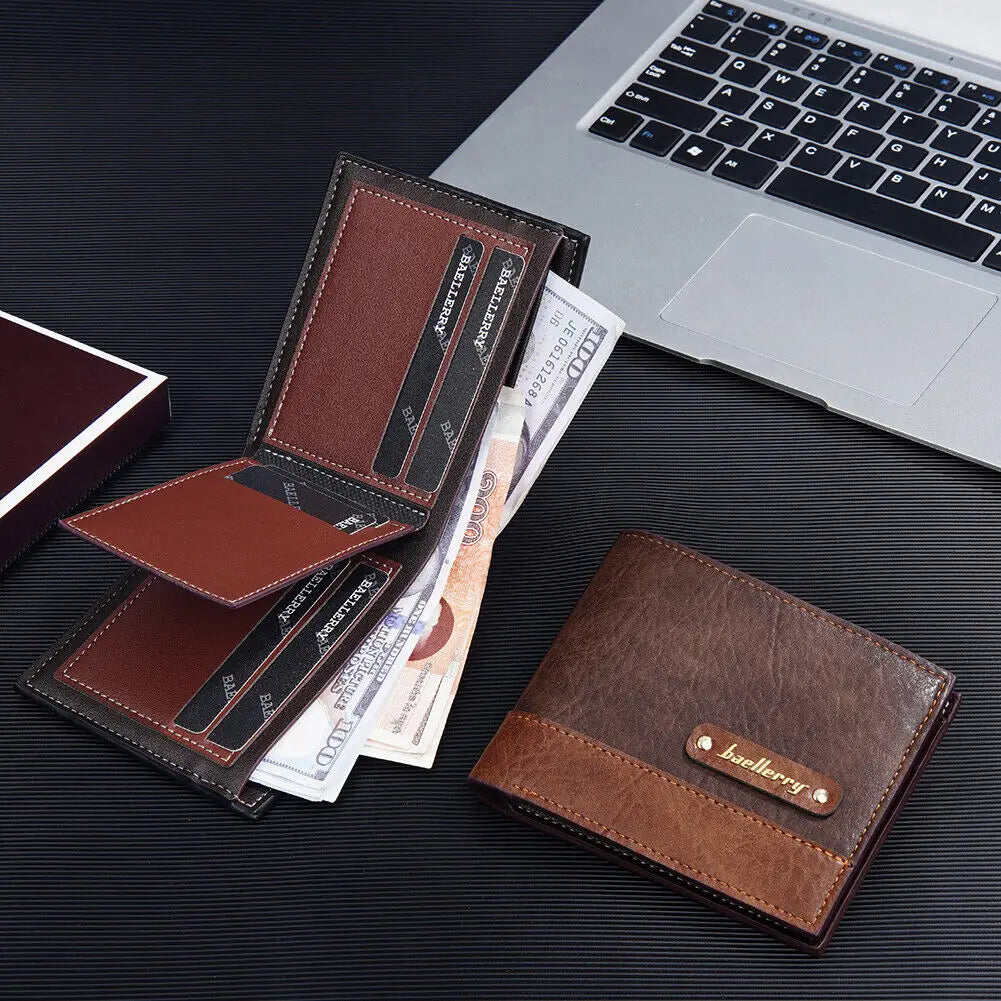 Men's Short PU Leather Wallet,Multi-Slot Bifold Pocket Photo Holder Small Men's Wallet,Vintage Wallet Pocket for Male