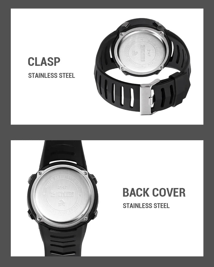 SKMEI Men's Sport Military Digital Men Watch For Men Waterproof Electronic Countdown Mens Wristwatches Outdoors Clock + Compass