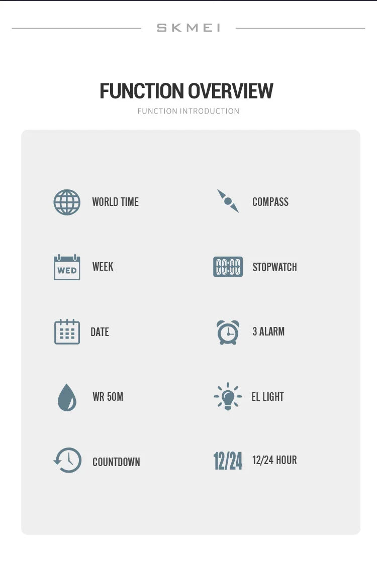 SKMEI Men's Sport Military Digital Men Watch For Men Waterproof Electronic Countdown Mens Wristwatches Outdoors Clock + Compass