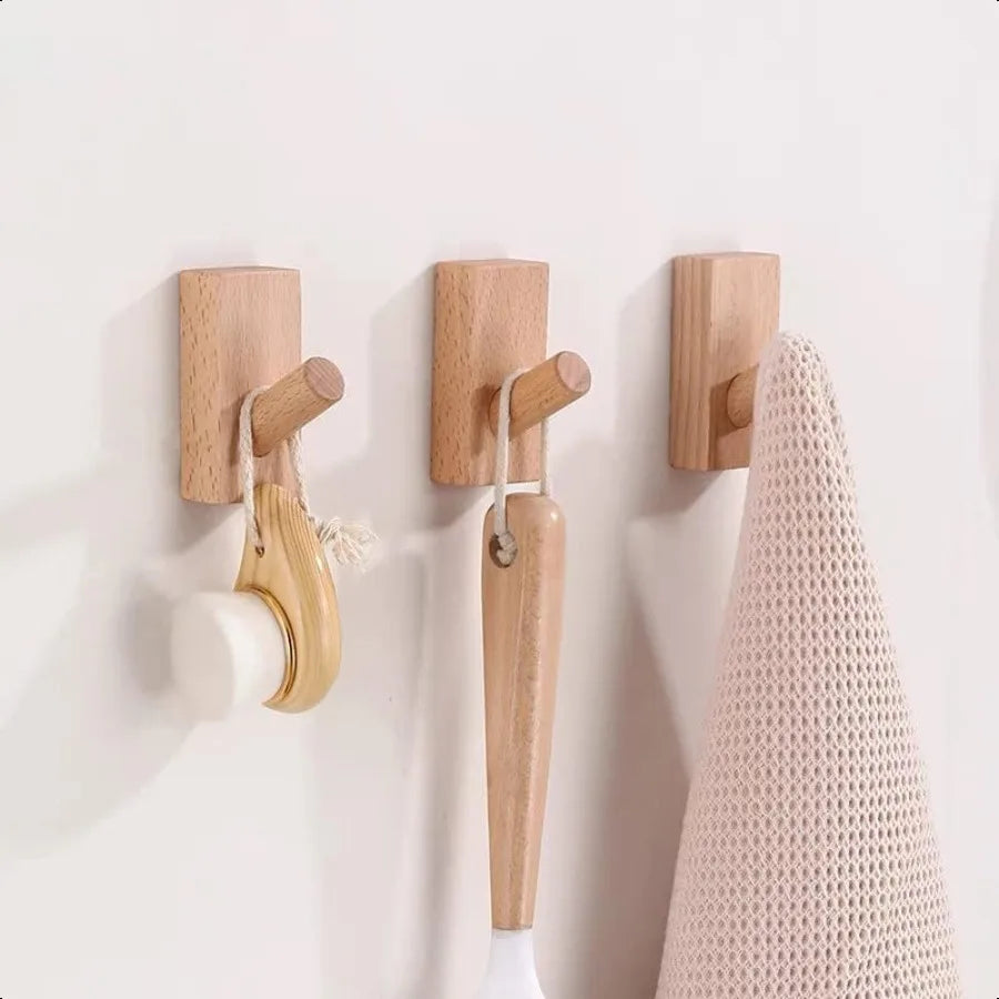 HomeDo 4Pack Adhesive Hat Rack Wooden Coat Hooks Wall Mounted Decorative Hooks Single Organizer Hat Hanger Towel Rack Heavy Dut