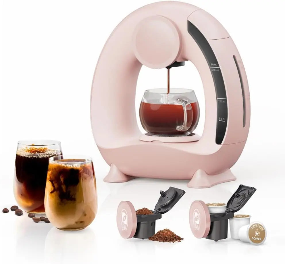 Single Serve Coffee Maker For KCup & Ground Coffee, MINI Q Americano 2 in 1 Mini One Cup Coffee Brewer/Tea Maker With Coffee Fil