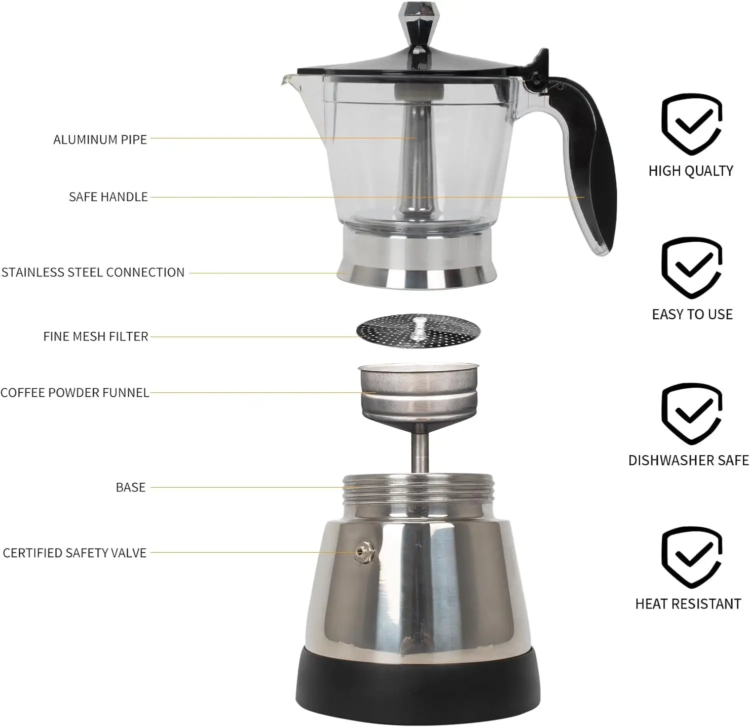 Cafeteras Electricas Modernas Moka Pot, Italian Coffee Espresso Machine, 6 Cup Cuban Coffee Maker with Detachable Base & Overhea
