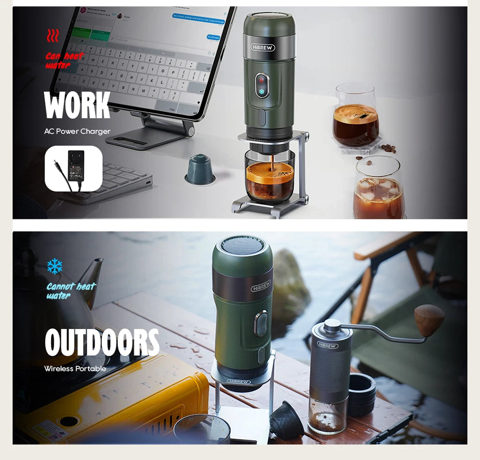 HiBREW Wireless Electric Portable Espresso Coffee Machine for Car & Home Camping Coffee Maker Fit Nespresso Dolce Capsule Powder