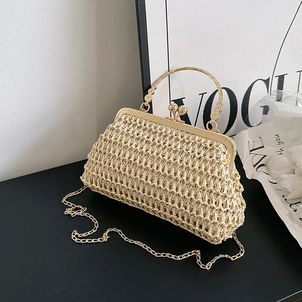Chain Hand-woven Handbags Summer Woven Tote Bag Simple Texture Dinner Party Handmade Casual Elegant Fashion Portable Evening Bag