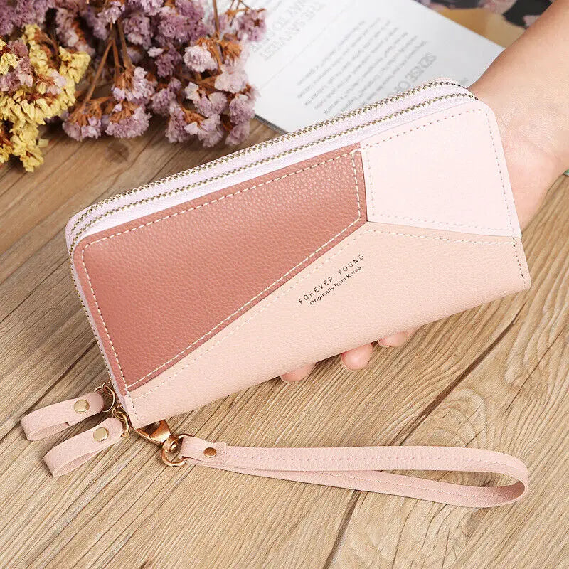 Women's Wallets Double Zipper Coin Purse Ladies Long Clutch Handbags Credit Cards Holder PU Leather Phone Bag Large Capacity