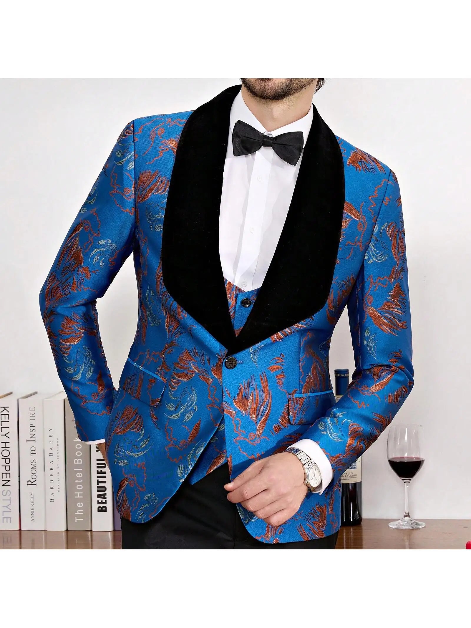 Tuxedo Suits for Men 3 Piece Regular Fit Suit Blazer Jacket Waistcoat Pants Men Suit Set for Wedding
