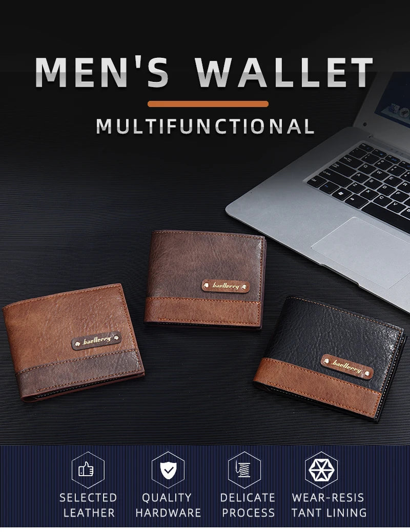 Men's Short PU Leather Wallet,Multi-Slot Bifold Pocket Photo Holder Small Men's Wallet,Vintage Wallet Pocket for Male