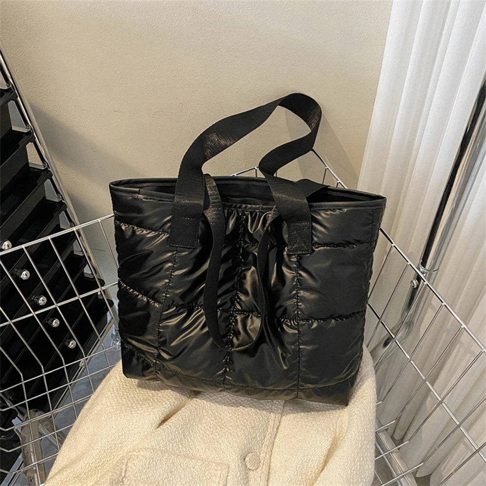 Fashion Shoulder Bag Large Capacity Cotton Padded Women Tote Bag Rhombus Ladies Tote Handbags Quilted Solid for Leisure Travel