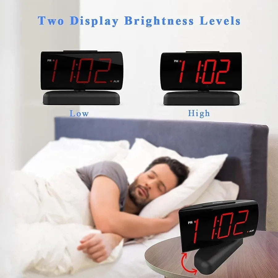 GING YHAU Alarm Clock Large Digital Rotating Base 2level Brightness Digital Clock Bedroom Bedside Alarm Clock Format Socket Pow