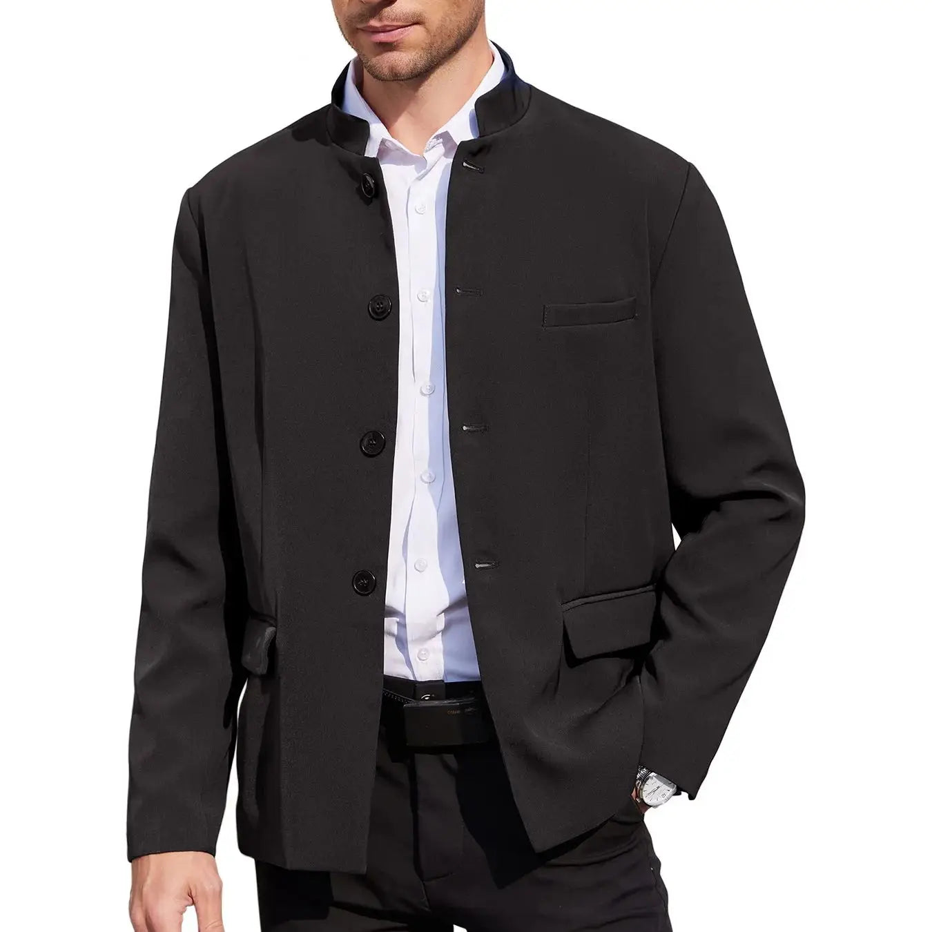 Men's Plus Size Casual Stand Collar Suit Blazer Jacket Business Sport Coats Traditional Work  Uniform Blazer