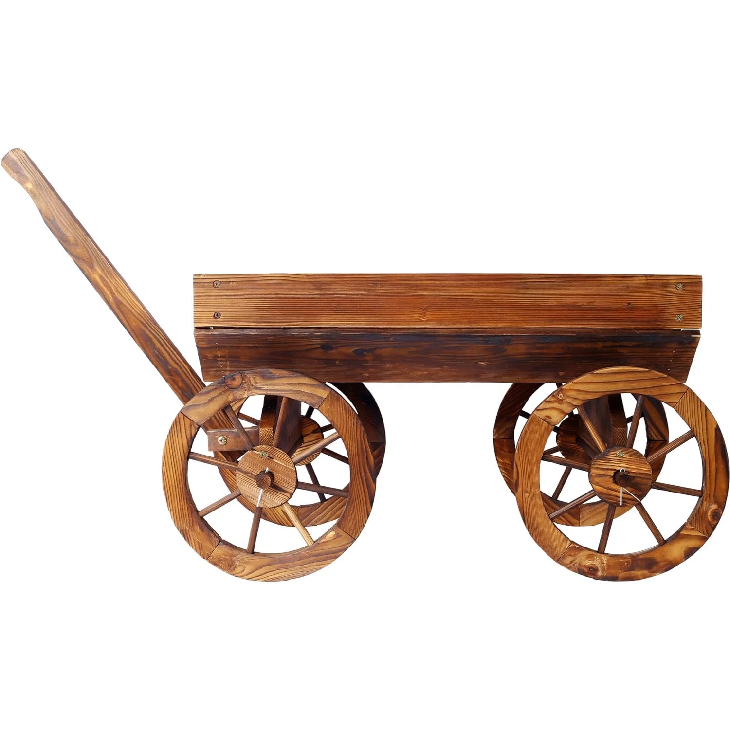 Wooden Wagon Planter Outdoor Garden Flower Planter Pot Stand with 4 Wheels Rolling Flower Cart for Plants Garden Decorative