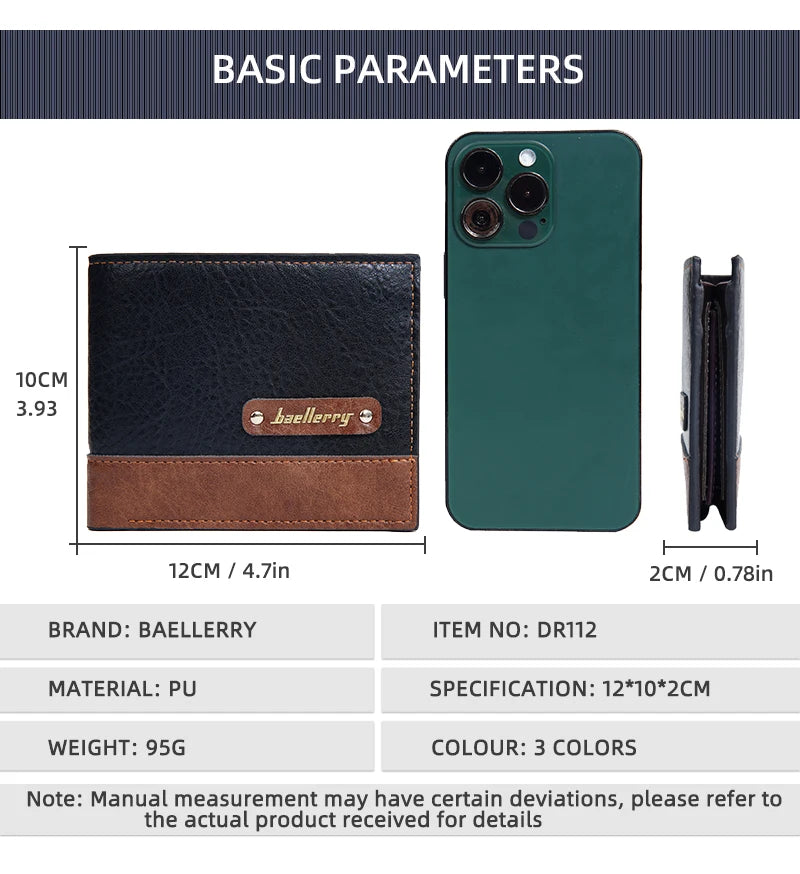Men's Short PU Leather Wallet,Multi-Slot Bifold Pocket Photo Holder Small Men's Wallet,Vintage Wallet Pocket for Male