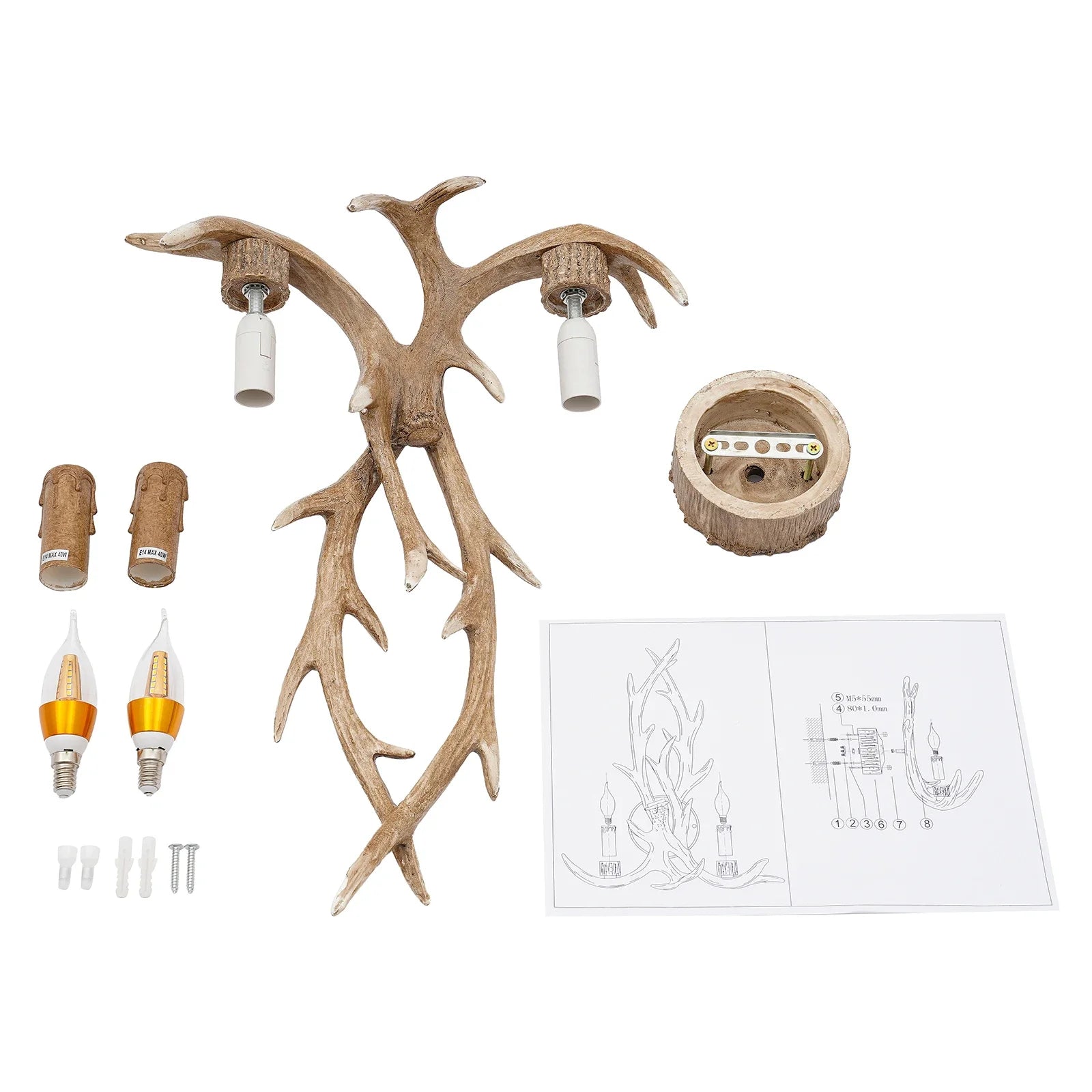 Bymaocar Energy-Efficient LED Antler Wall Lamp, E14 Bulb Base, Indoor Lighting Fixture for 32.29-53.82ft², Bedroom & Hotel Decor