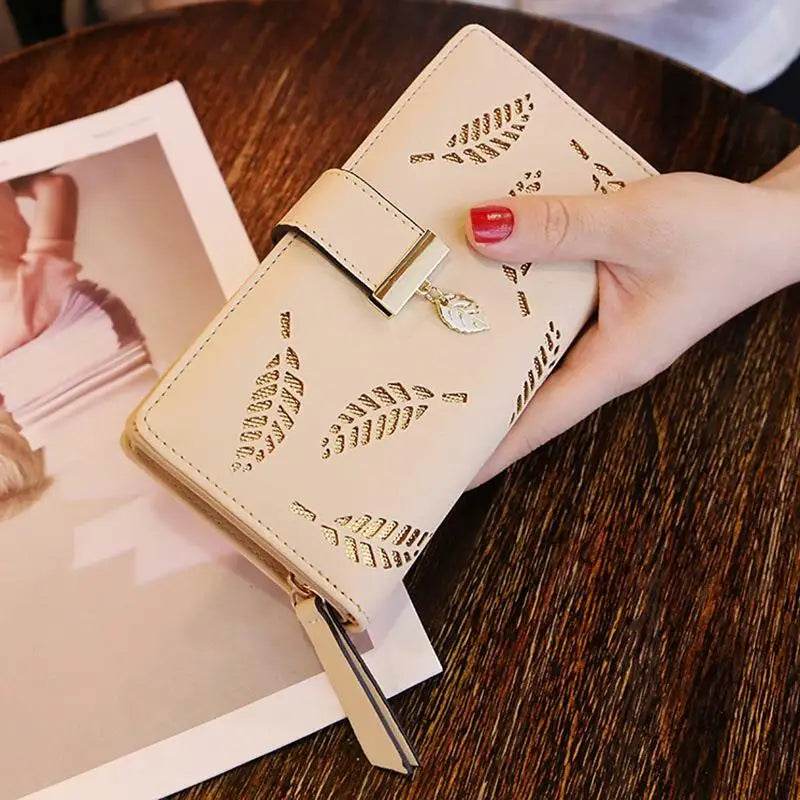 Women's Wallet PU Leather Female Long Wallet Hollow Leaves Handbag Phone Pouch For Women Gifts Coin Purse Card Holders Clutch