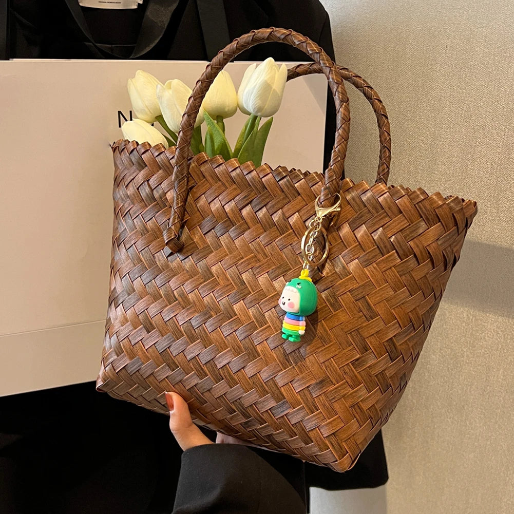 Women Weave Handbags Totes Large Capacity Summer Beach Bags Fashion for Lady for Vacation Travel Daily Casual with Cute Pendant