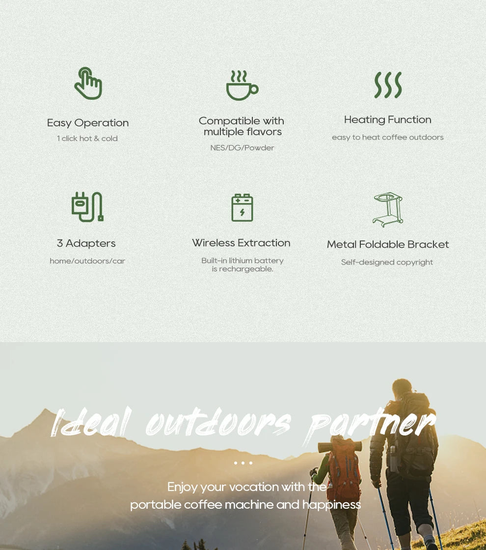 HiBREW Wireless Electric Portable Espresso Coffee Machine for Car & Home Camping Coffee Maker Fit Nespresso Dolce Capsule Powder