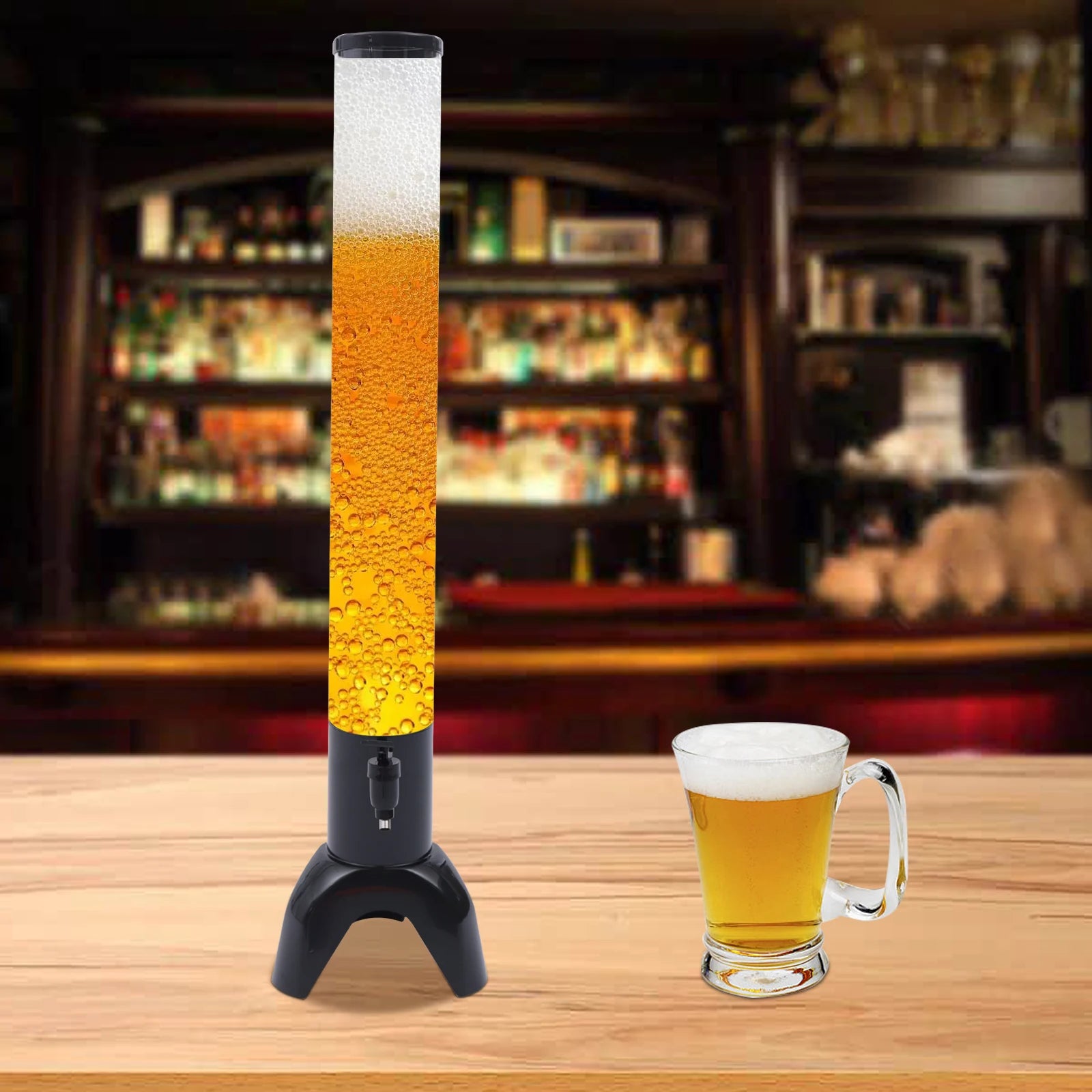 100 oz Beer Tower Dispenser 3L, Clear Beverage Tower Dispenser with Ice Tube, Tabletop Drink Tower for Margarita, Liquor