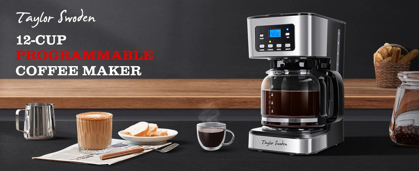 12-Cup Programmable Coffee Maker, Regular & Strong Brew Drip Coffee Machine for Home and Office, Glass Carafe, Pause & Serve, Au