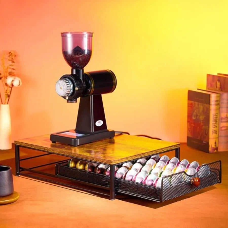 Coffee Capsule Storage Drawer Coffee Maker Shelf Countertop Organizer with Sliding Basket for Underneath Coffee Maker Space Sav