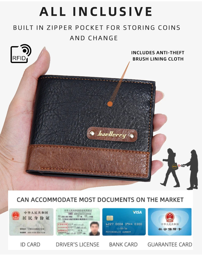 Men's Short PU Leather Wallet,Multi-Slot Bifold Pocket Photo Holder Small Men's Wallet,Vintage Wallet Pocket for Male