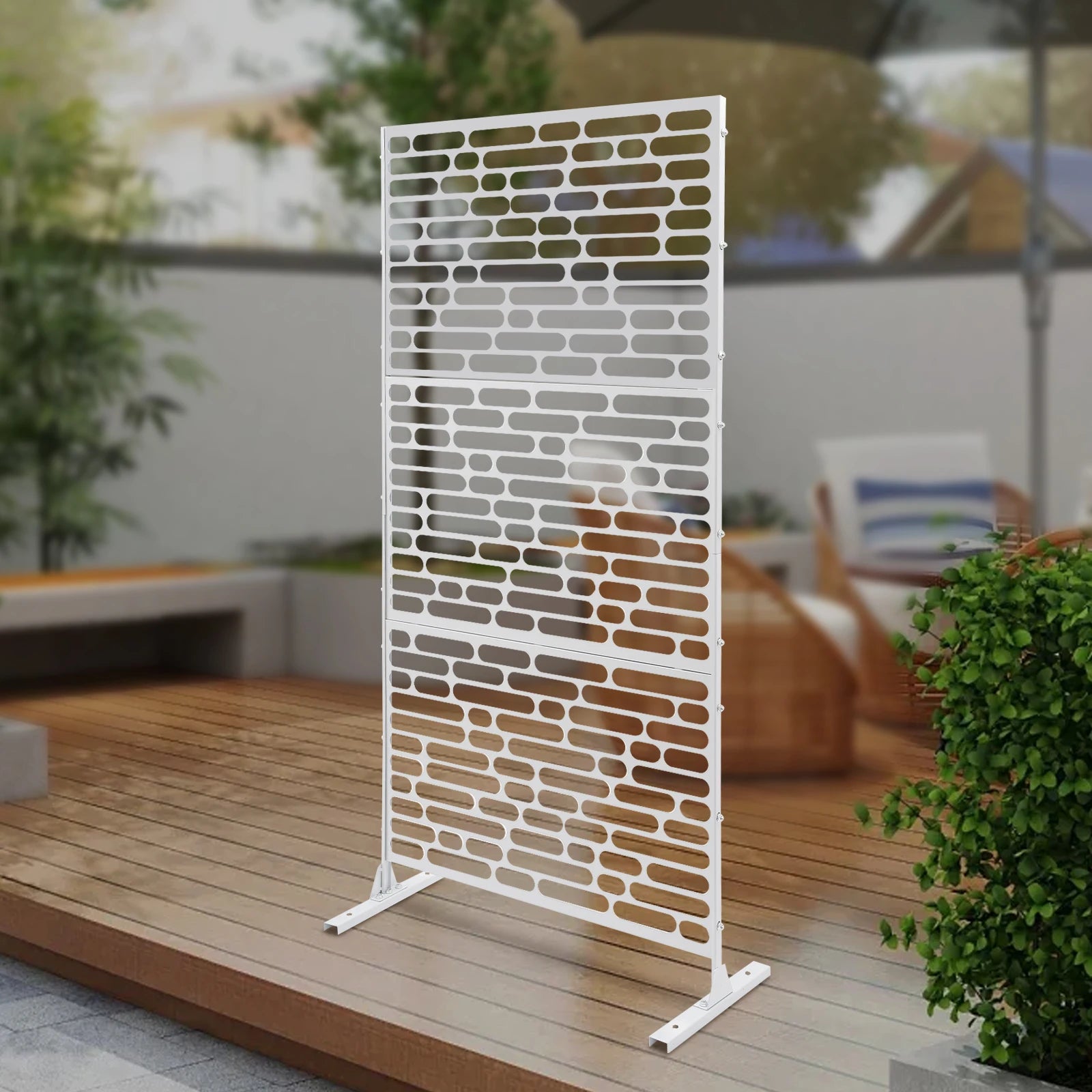 90*40*190cm Outdoor Privacy Fence Screen, White Outdoor Decorative Panels, Freestanding Privacy Screen Fence Panels