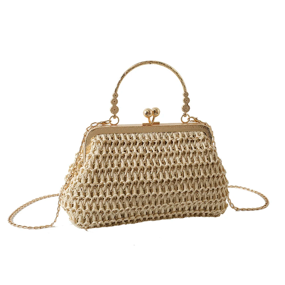 Chain Hand-woven Handbags Summer Woven Tote Bag Simple Texture Dinner Party Handmade Casual Elegant Fashion Portable Evening Bag
