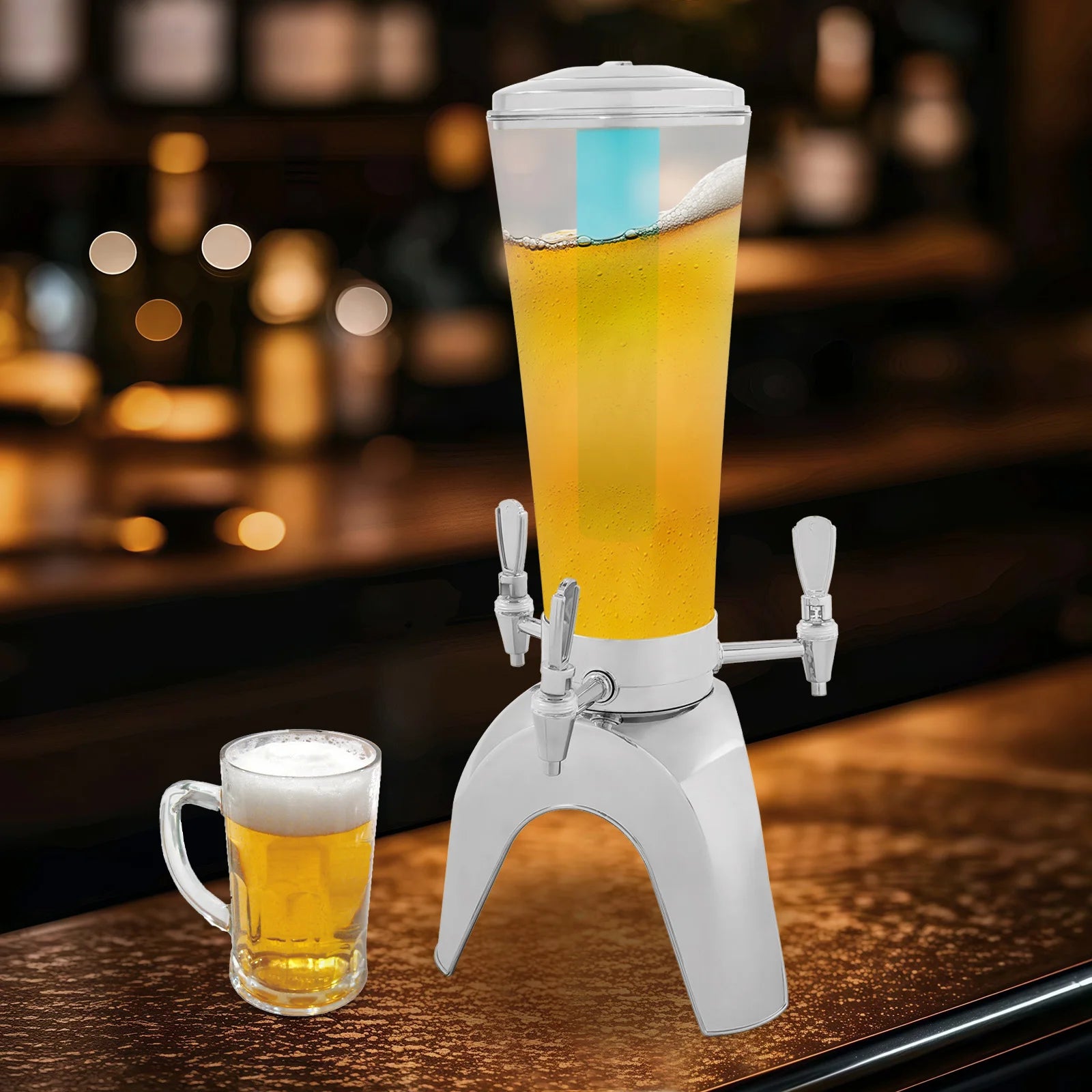 Top-Selling 3-Tap LED Beer Dispenser with Built-in Ice Container, 3 Faucets, Colorful Lighting for Parties/Camping/KTV