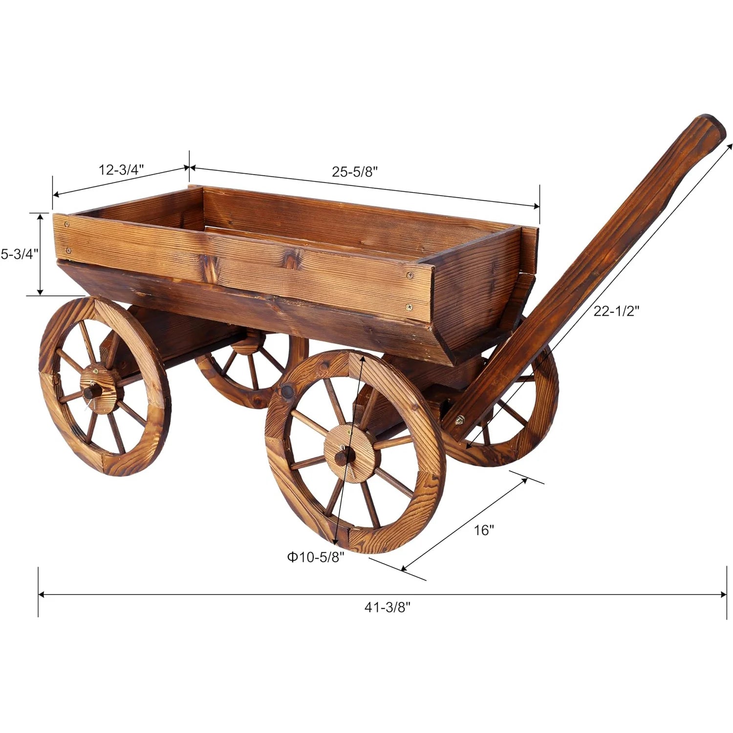 Wooden Wagon Planter Outdoor Garden Flower Planter Pot Stand with 4 Wheels Rolling Flower Cart for Plants Garden Decorative