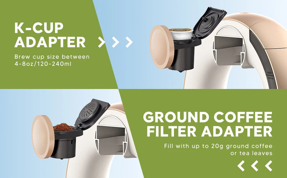 Single Serve Coffee Maker For KCup & Ground Coffee, MINI Q Americano 2 in 1 Mini One Cup Coffee Brewer/Tea Maker With Coffee Fil