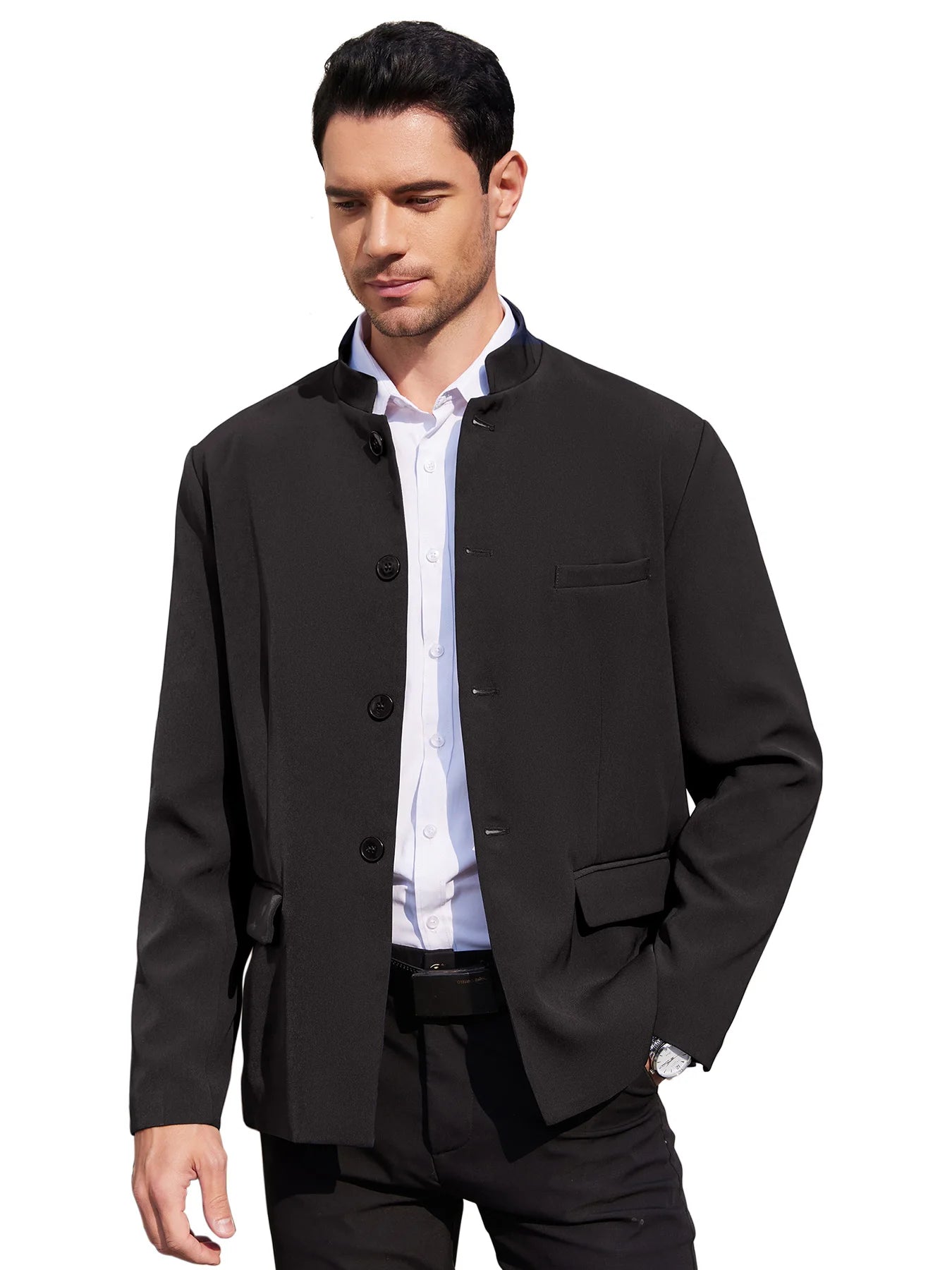 Men's Plus Size Casual Stand Collar Suit Blazer Jacket Business Sport Coats Traditional Work  Uniform Blazer