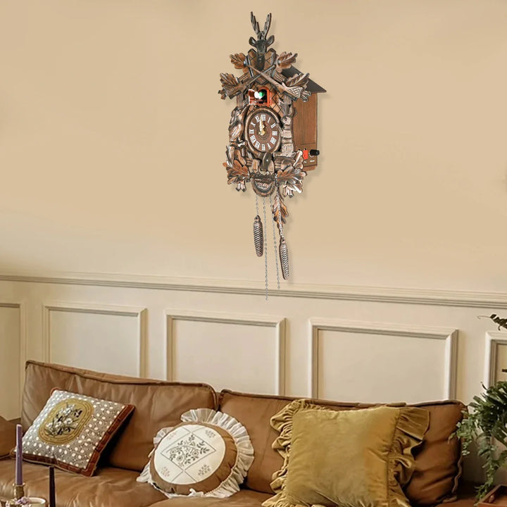 Retro Cuckoo Wall Clock,Nordic Style Vintage Wooden Wall-mounted Wall Clock,  Traditional Handmade Design for Home Decor