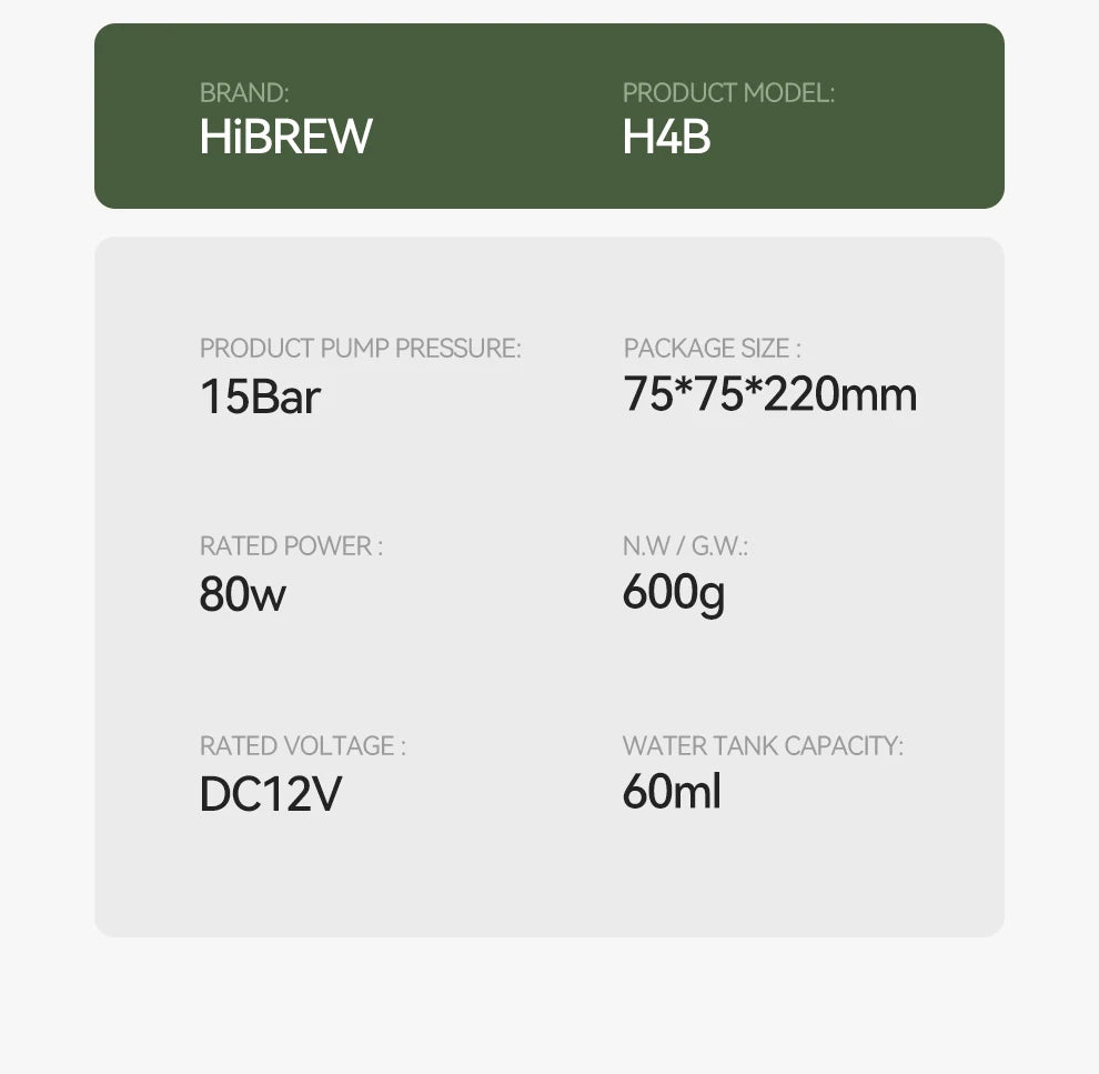 HiBREW Wireless Electric Portable Espresso Coffee Machine for Car & Home Camping Coffee Maker Fit Nespresso Dolce Capsule Powder