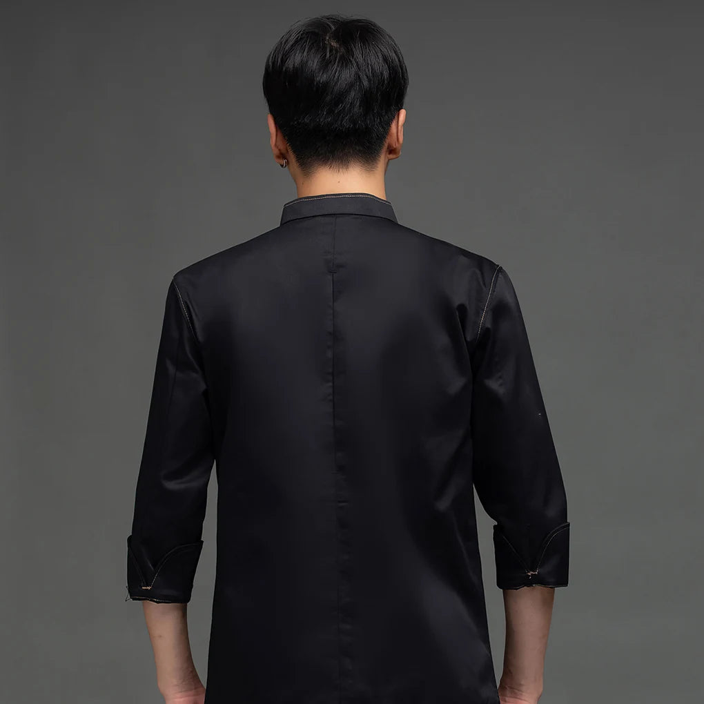 Chef Uniform Warm Chef Jacket with Front Pockets Oblique Collar Suits for Men Home Supplies for Coffee Bar White 4XL