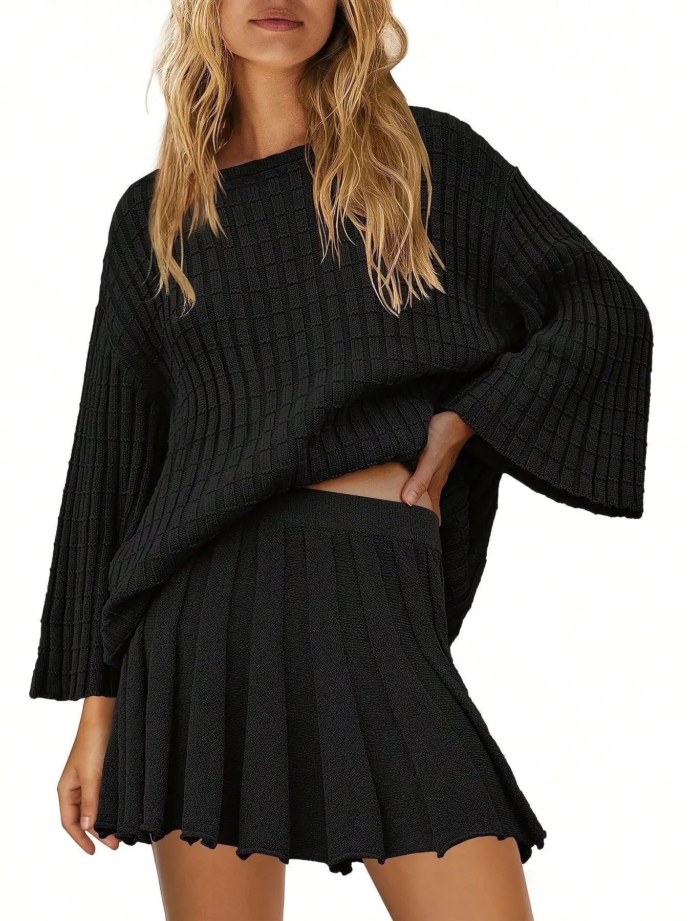 Womens Sweater Mini Skirt Sets 2 Piece Outfits Long Sleeve Top Short Skirts Suits Loose Loungewear Fall Clothes