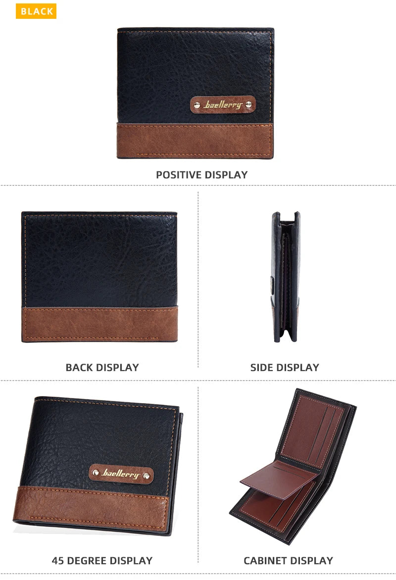 Men's Short PU Leather Wallet,Multi-Slot Bifold Pocket Photo Holder Small Men's Wallet,Vintage Wallet Pocket for Male