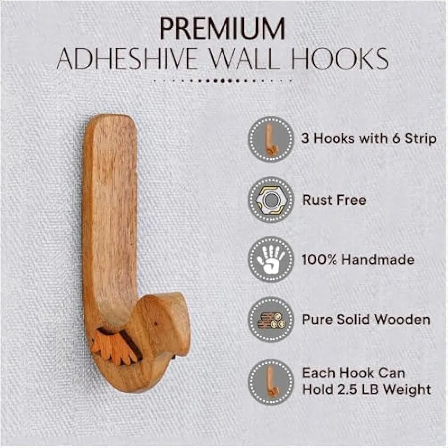 3 Hook 6 Strips Cute Bird Decorative Adhesive Wall Hooks for Hanging Unique No Damage Wood Wall Hooks